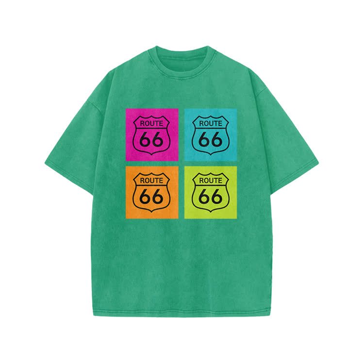 Vintage Route 66 Pop Art Print Acid Washed T-shirt - Green - US20-22(3XL) - image 7