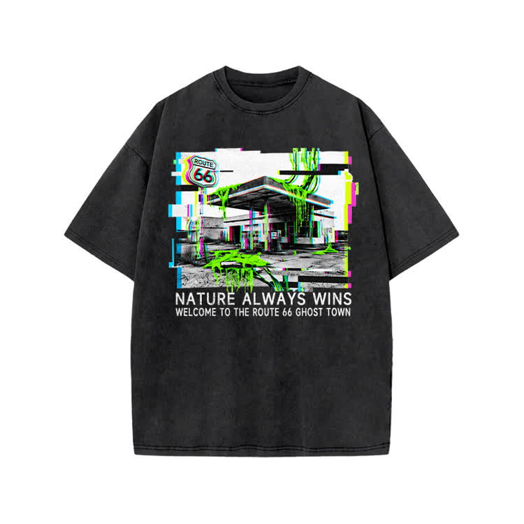 Vintage Route 66 Ghost Town Graphic Print Acid Washed T-shirt - Black - US20-22(3XL) - image 1
