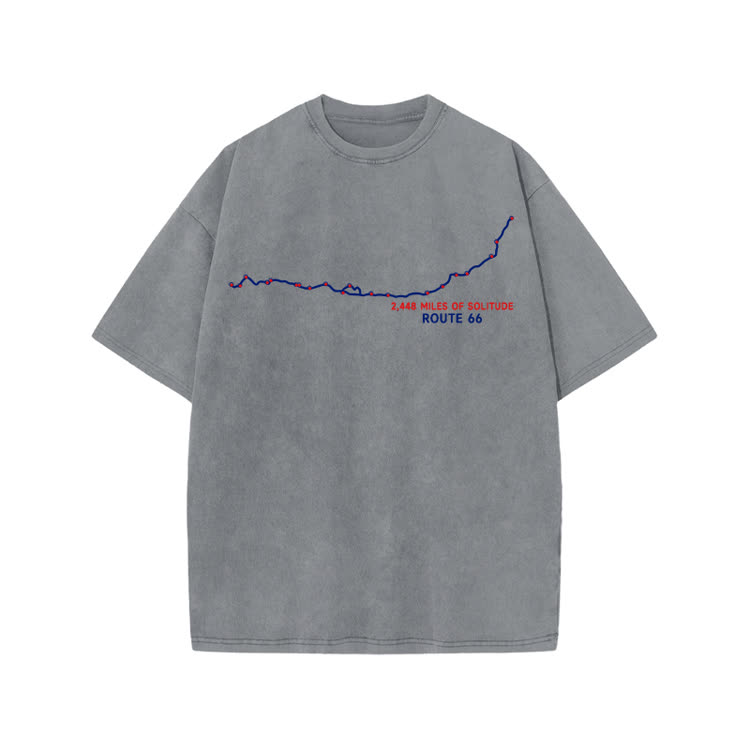 Vintage Route 66 Graphic Print Acid Washed T-shirt - Grey - US20-22(3XL) - image 2