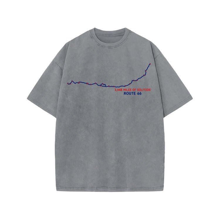 Vintage Route 66 Graphic Print Acid Washed T-shirt - Grey - US20-22(3XL) - image 2