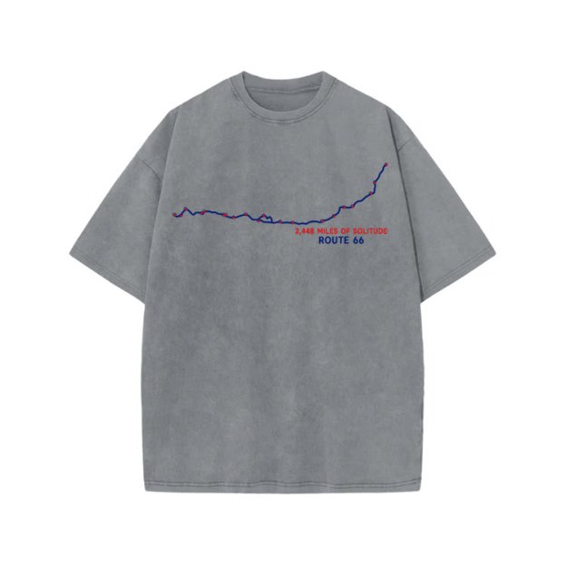 Vintage Route 66 Graphic Print Acid Washed T-shirt - Grey - US20-22(3XL) - image 2