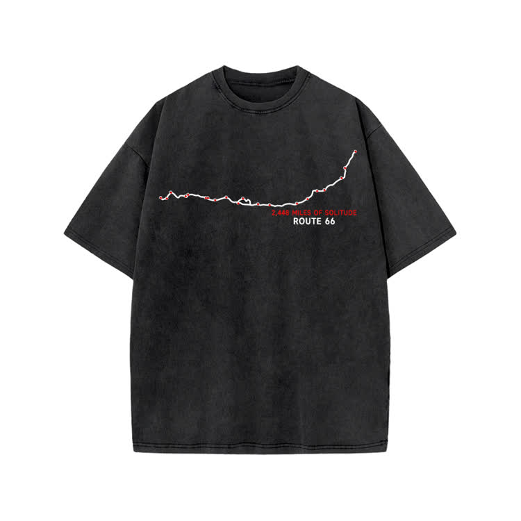 Vintage Route 66 Graphic Print Acid Washed T-shirt - Black - US20-22(3XL) - image 1
