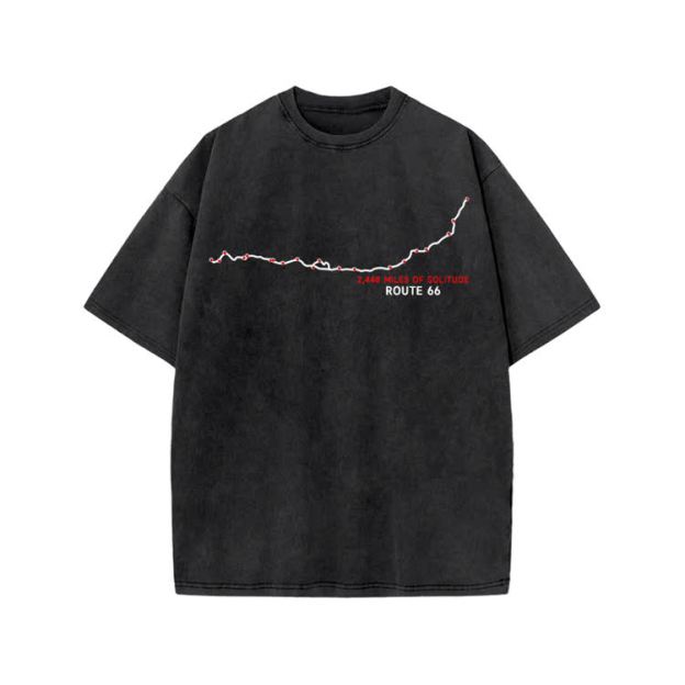 Vintage Route 66 Graphic Print Acid Washed T-shirt - Black - US20-22(3XL) - image 1
