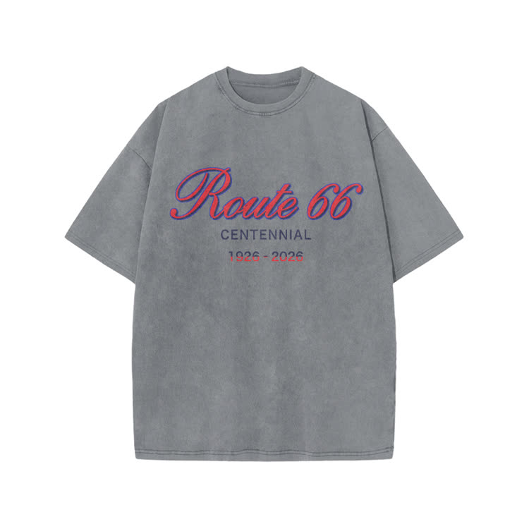 Vintage Route 66 Centennial Print Acid Washed T-shirt - Grey - US20-22(3XL) - image 2