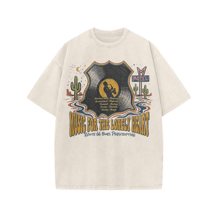 Vintage Motel Graphic Print Acid Washed T-shirt - Beige - US20-22(3XL) - image 2