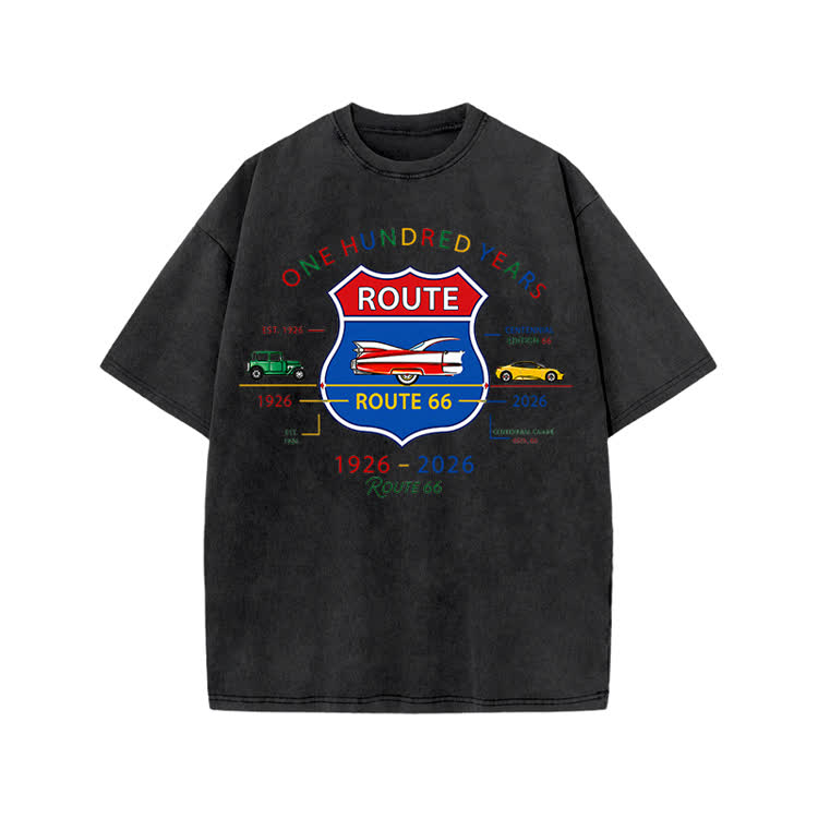 Vintage Route 66 Centennial Graphic Print Acid Washed T-shirt - Black - US20-22(3XL) - image 2