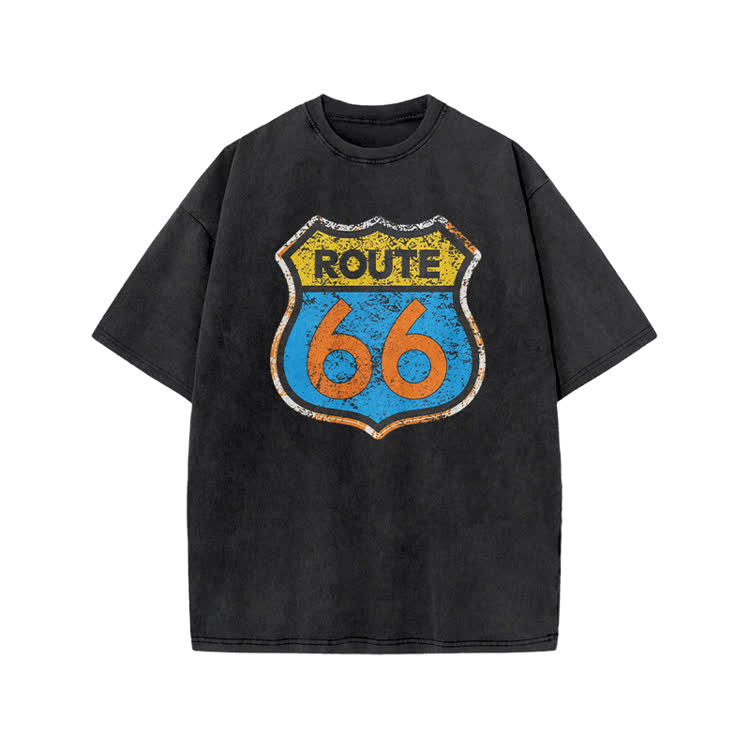 Vintage Route 66 Distressed Graphic Print Acid Washed T-shirt - Black - US20-22(3XL) - image 2