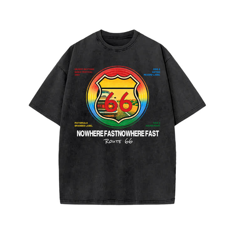 Vintage Street Route 66 Nowhere Fast Print Acid Washed T-shirt - Black - US20-22(3XL) - image 2