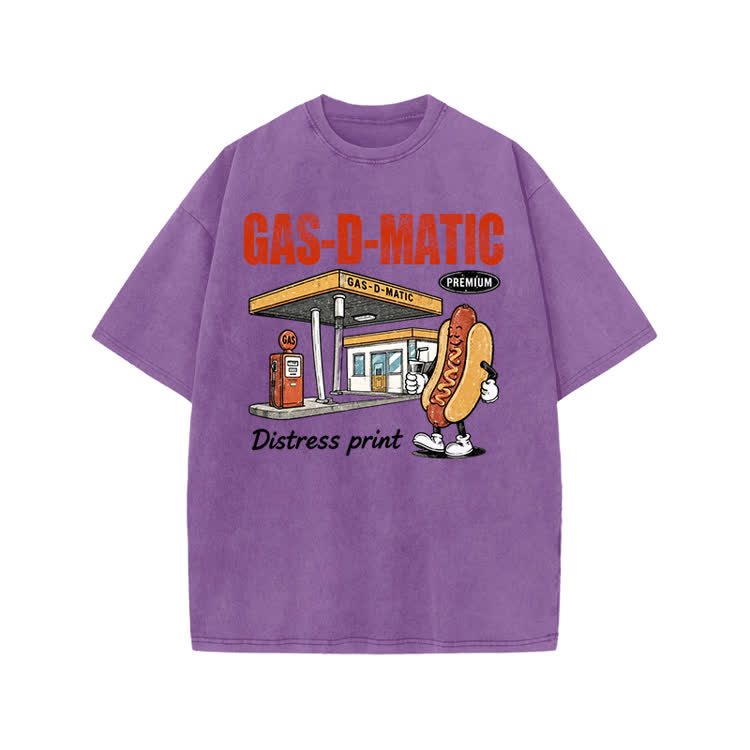 Vintage Gas-D-Matic Distressed Graphic Print Acid Washed T-shirt - Purple - US20-22(3XL) - image 2