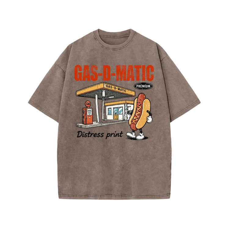 Vintage Gas-D-Matic Distressed Graphic Print Acid Washed T-shirt - Coffee - US20-22(3XL) - image 5