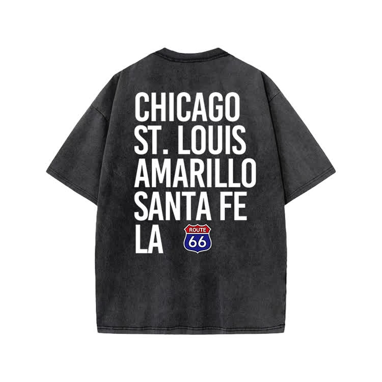 Vintage Route 66 City Print Graphic Print Acid Washed T-shirt - Black - US20-22(3XL) - image 1