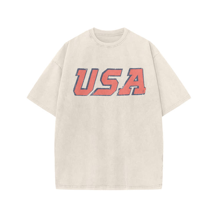 Vintage USA Graphic Print Acid Washed T-shirt - Beige - US20-22(3XL) - image 4