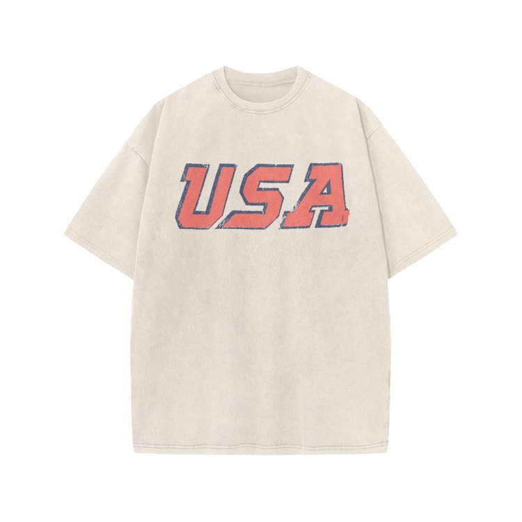 Vintage USA Graphic Print Acid Washed T-shirt - Beige - US20-22(3XL) - image 4