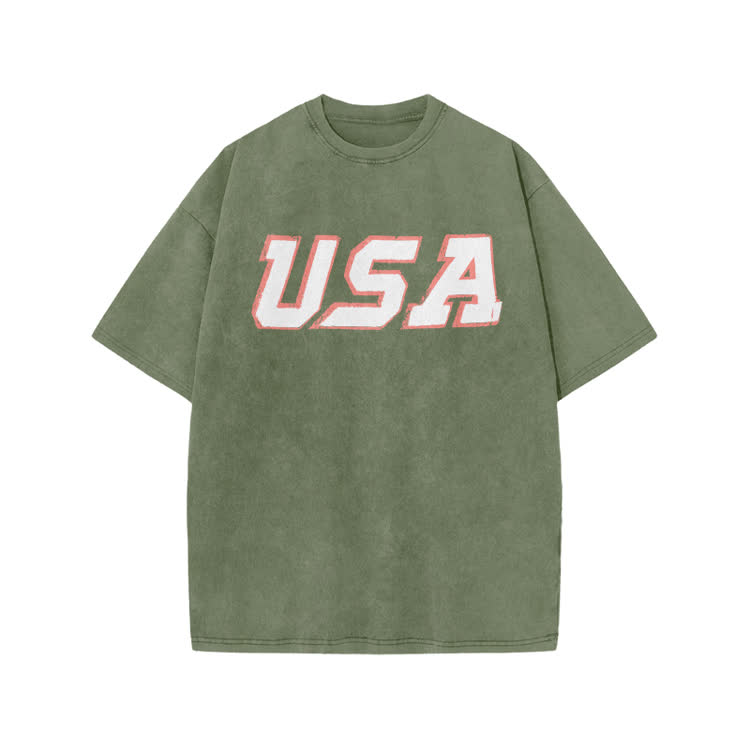 Vintage USA Graphic Print Acid Washed T-shirt - Army Green - US20-22(3XL) - image 2