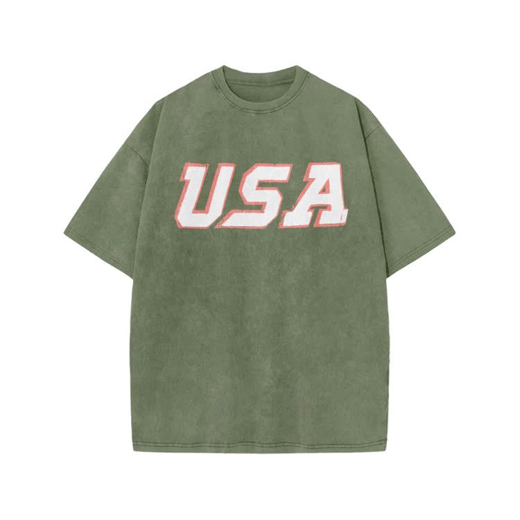 Vintage USA Graphic Print Acid Washed T-shirt - Army Green - US20-22(3XL) - image 2