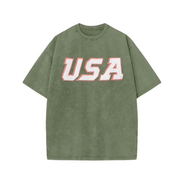 Vintage USA Graphic Print Acid Washed T-shirt - Army Green - US20-22(3XL) - image 2