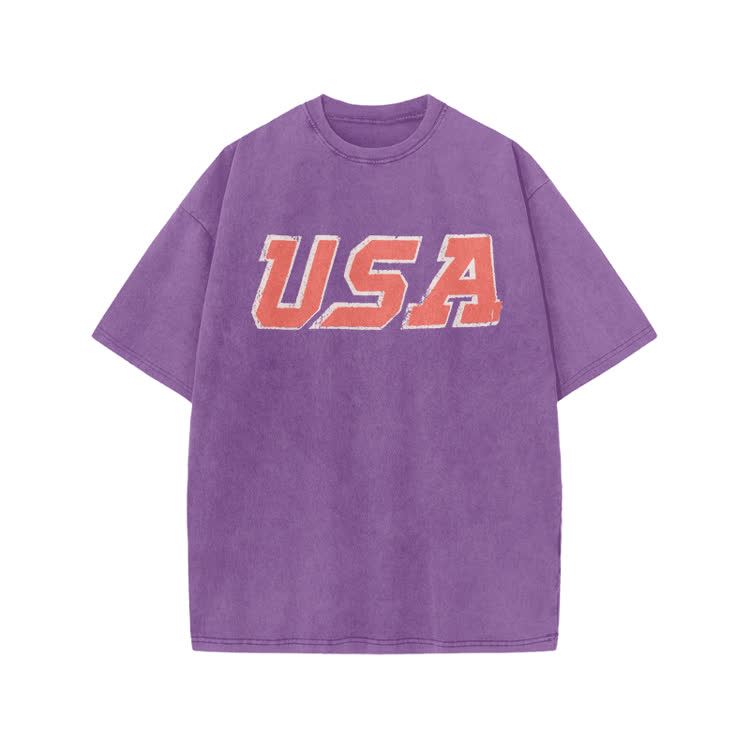 Vintage USA Graphic Print Acid Washed T-shirt - Purple - US20-22(3XL) - image 1