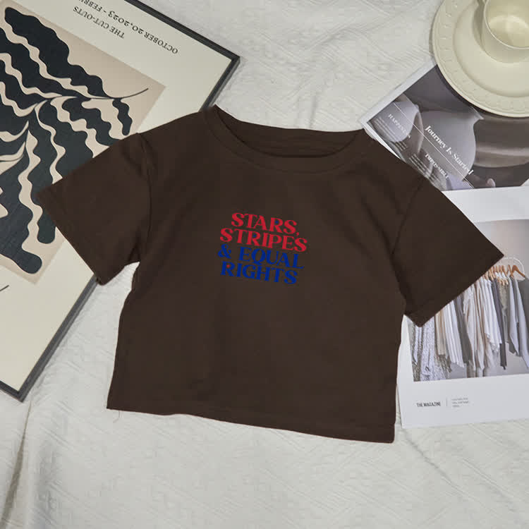 Stars Stripes & Eoual Rights Print Baby Tee - Coffee - XL - image 2