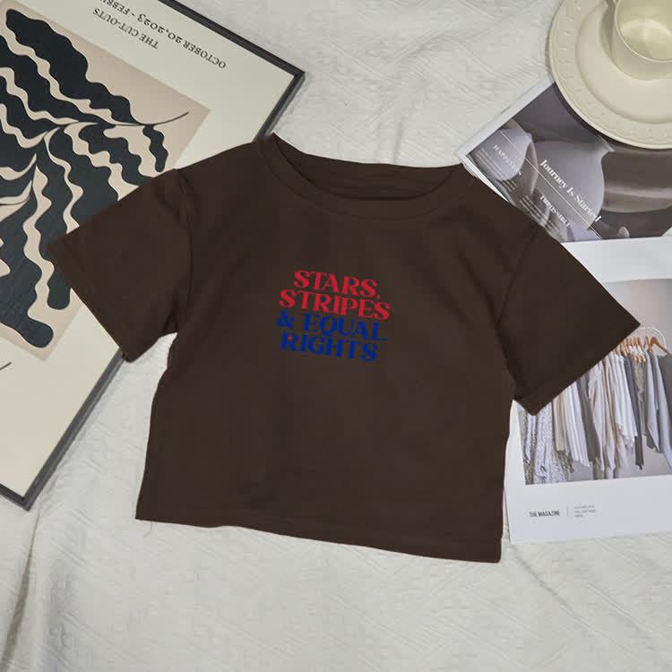 Stars Stripes & Eoual Rights Print Baby Tee - Coffee - XL - image 2