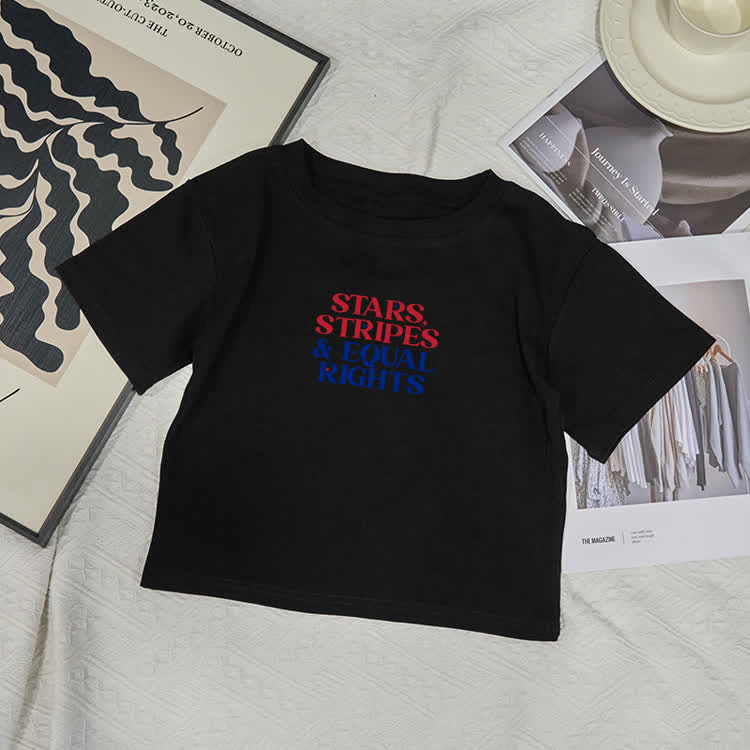 Stars Stripes & Eoual Rights Print Baby Tee - Black - XL - image 1