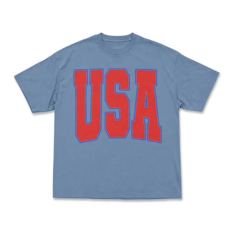 Vintage USA Graphic Short Sleeve T-Shirt - Dusty Blue - 6XL - image 1