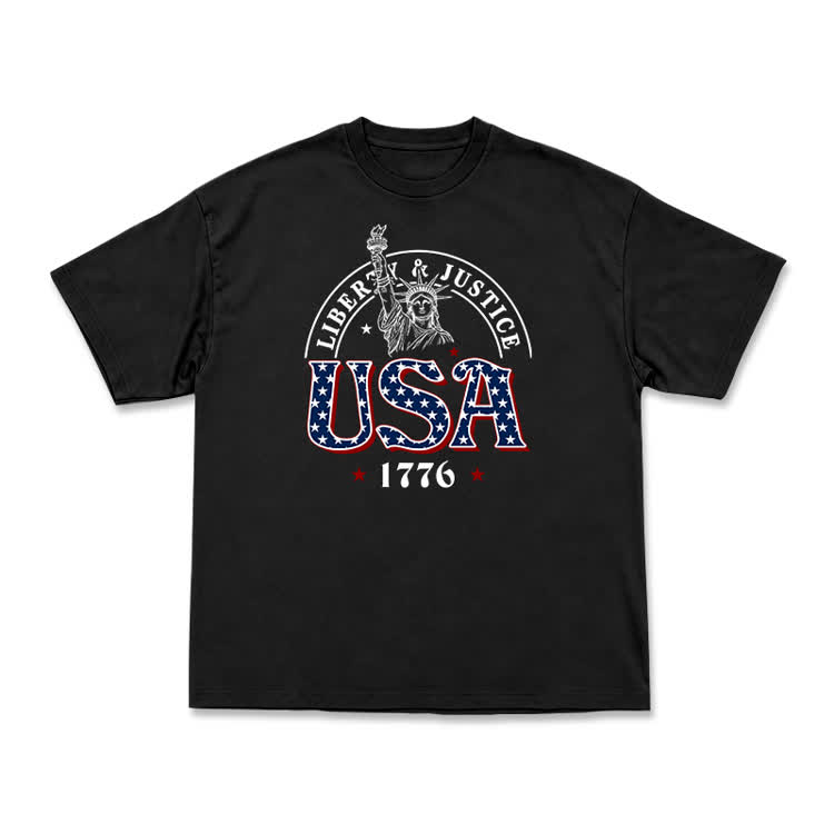 Liberty and Justice USA 1776 Patriotic Graphic T-Shirt - Black - US16-18(2XL) - image 2