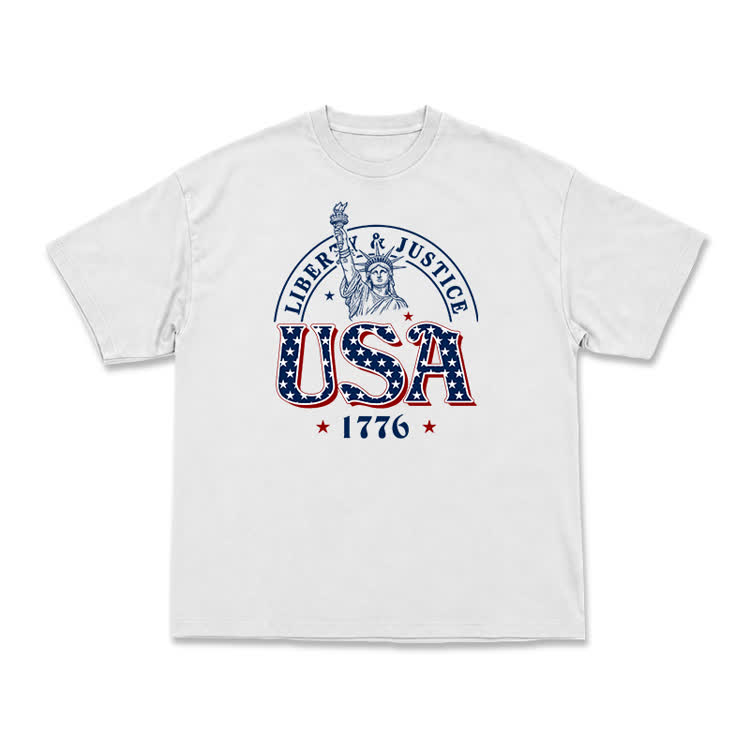 Liberty and Justice USA 1776 Patriotic Graphic T-Shirt - White - US16-18(2XL) - image 1