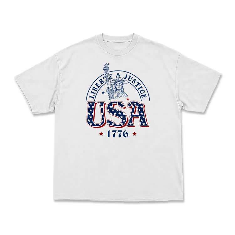 Liberty and Justice USA 1776 Patriotic Graphic T-Shirt - White - US16-18(2XL) - image 1