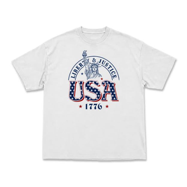 Liberty and Justice USA 1776 Patriotic Graphic T-Shirt - White - US16-18(2XL) - image 1