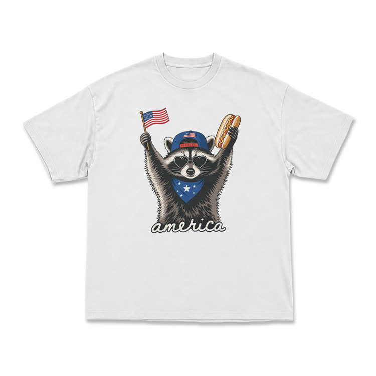 Patriotic Raccoon America Graphic T-Shirt - White - US16-18(2XL) - image 2