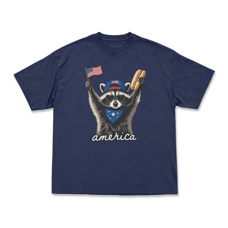 Patriotic Raccoon America Graphic T-Shirt - Navy Blue - US16-18(2XL) - image 1