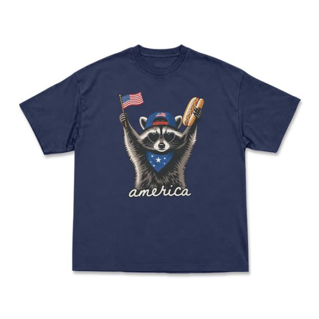 Patriotic Raccoon America Graphic T-Shirt - Navy Blue - US16-18(2XL) - image 1