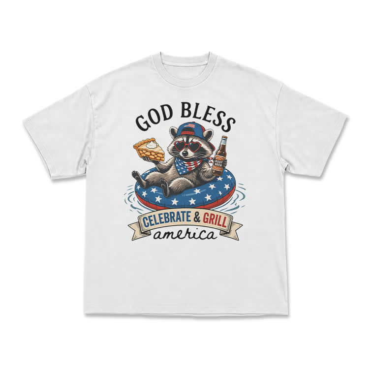 Casual Patriotic Raccoon Graphic T-Shirt - White - US16-18(2XL) - image 2
