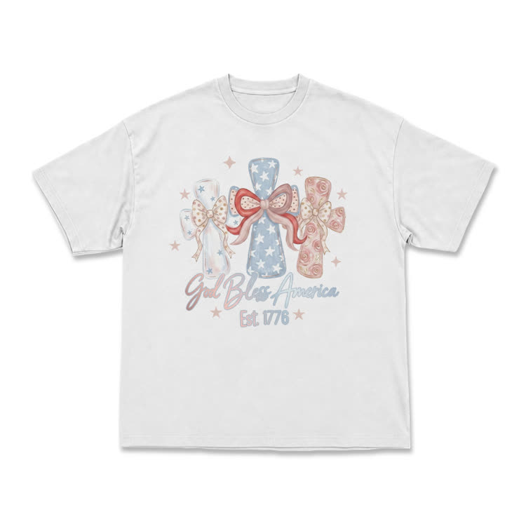 Patriotic Bow Graphic God Bless America T-Shirt - White - US16-18(2XL) - image 2