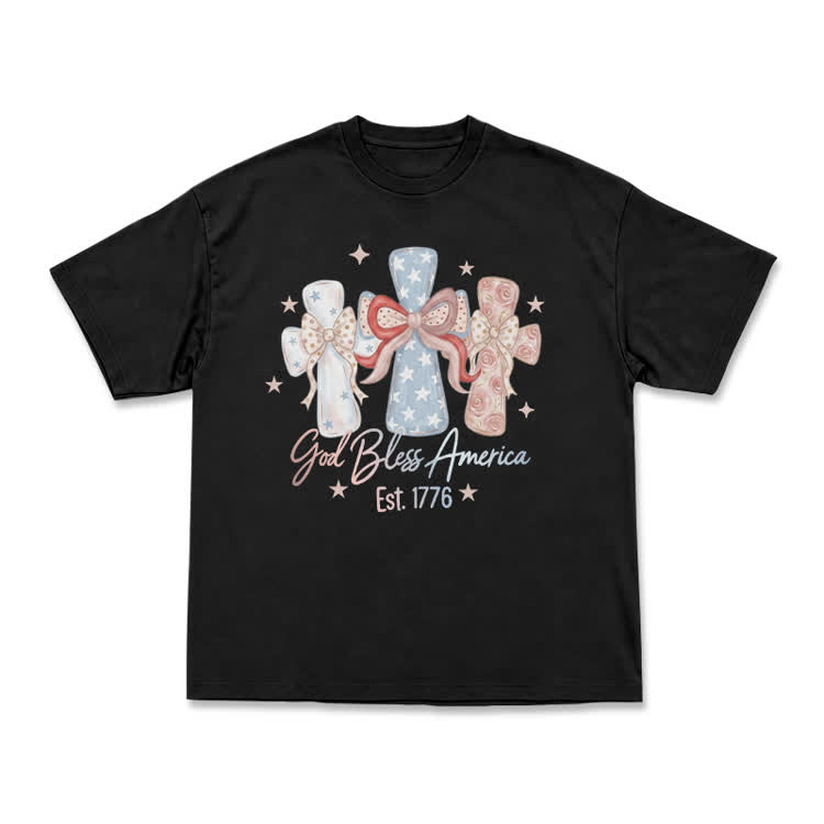 Patriotic Bow Graphic God Bless America T-Shirt - Black - US16-18(2XL) - image 1