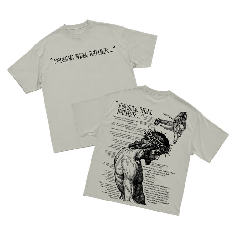 Vintage Forgive Them Father Back Graphic T-Shirt - Warm Grey - US16-18(2XL) - image 2