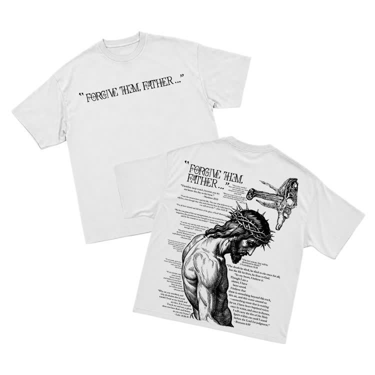 Vintage Forgive Them Father Back Graphic T-Shirt - White - US16-18(2XL) - image 1