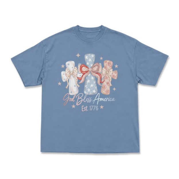 Vintage God Bless America Bow Graphic T-Shirt - Dusty Blue - 6XL - image 1