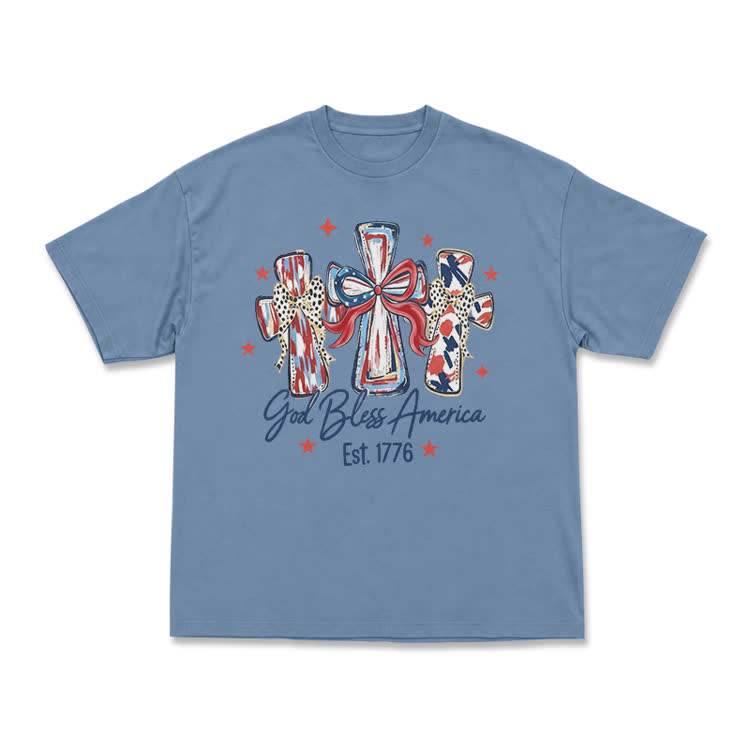 God Bless America Est. 1776 Blue T-Shirt - Dusty Blue - 6XL - image 1