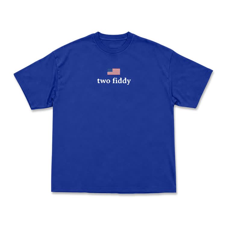 Two Fiddy American Flag Graphic T-Shirt - Blue - US16-18(2XL) - image 1