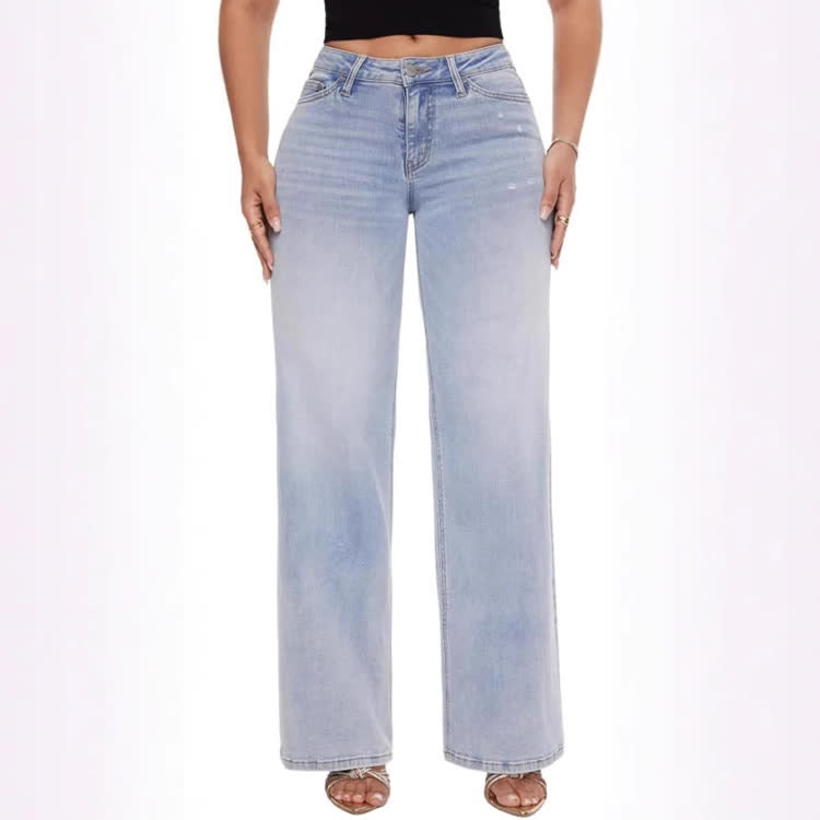 Stretchy Mid-rise Straight-leg Jeans - Light Blue - 32 - image 2