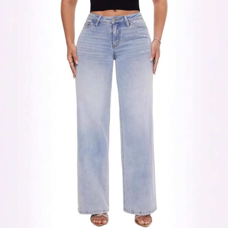 Stretchy Mid-rise Straight-leg Jeans - Light Blue - 32 - image 2