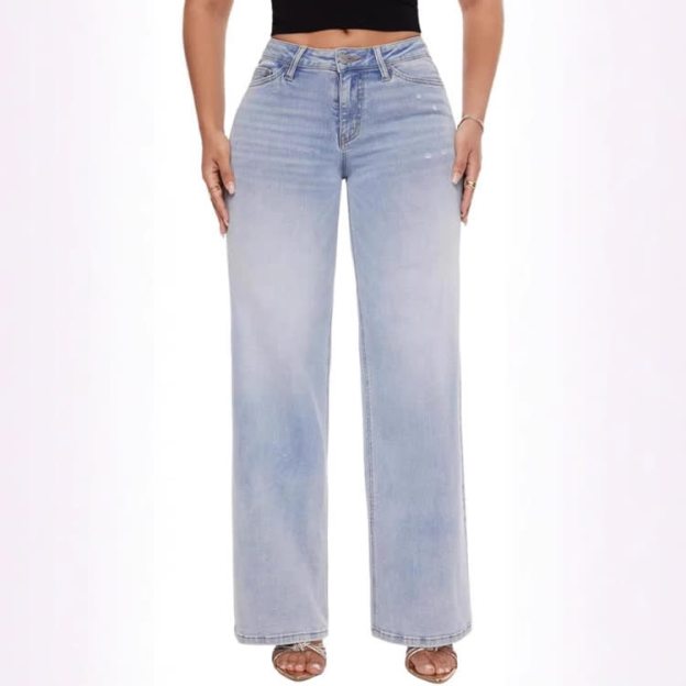 Stretchy Mid-rise Straight-leg Jeans - Light Blue - 32 - image 2