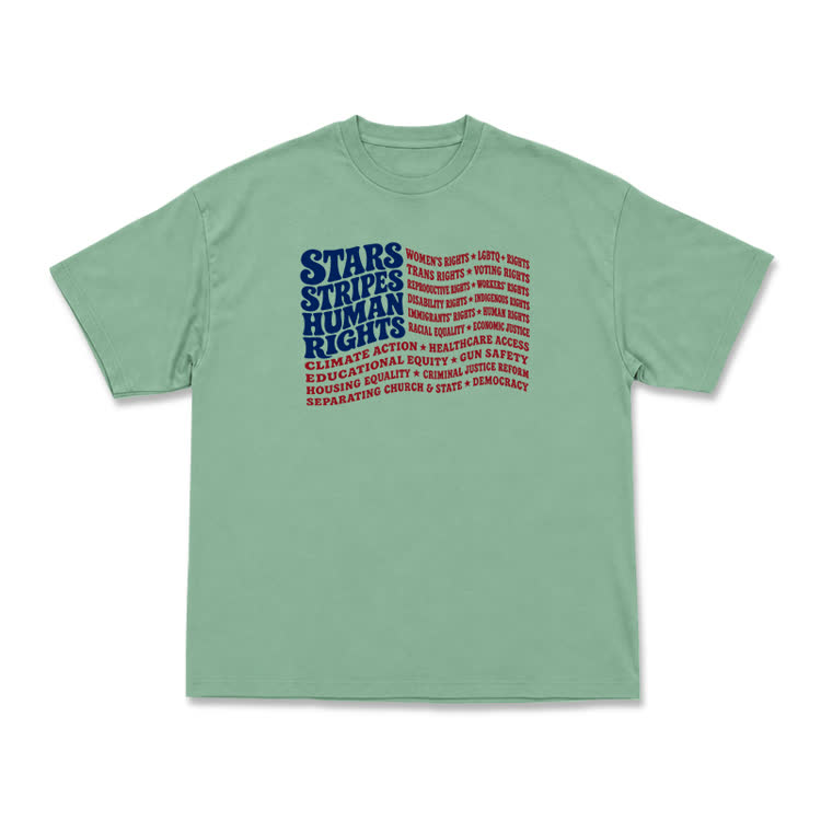 Statement Stars Stripes Human Rights Graphic T-Shirt - Light Green - US16-18(2XL) - image 2