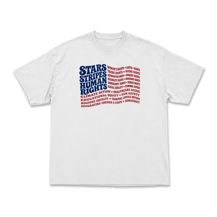 Statement Stars Stripes Human Rights Graphic T-Shirt - White - US16-18(2XL) - image 1