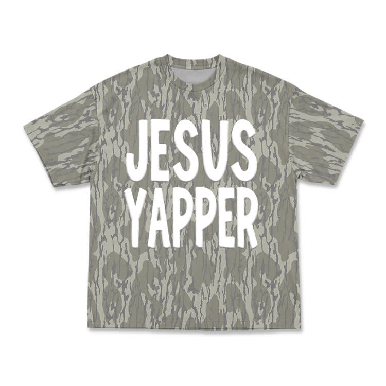Casual Jesus Yapper Camo Graphic T-Shirt - Khaki - 3XL - image 2