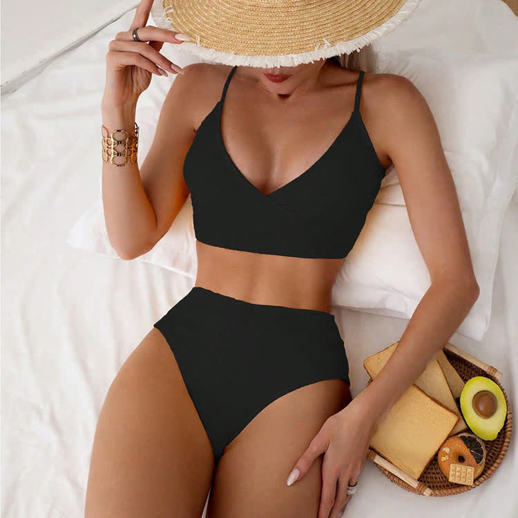 Solid-color, Sexy Spaghetti-strap Bikini - Black - XL - image 1