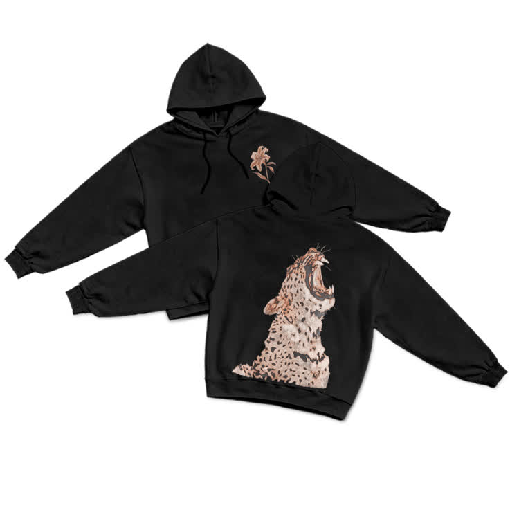 Vintage Roaring Leopard Graphic Hoodie - Black - US16-18(2XL) - image 1