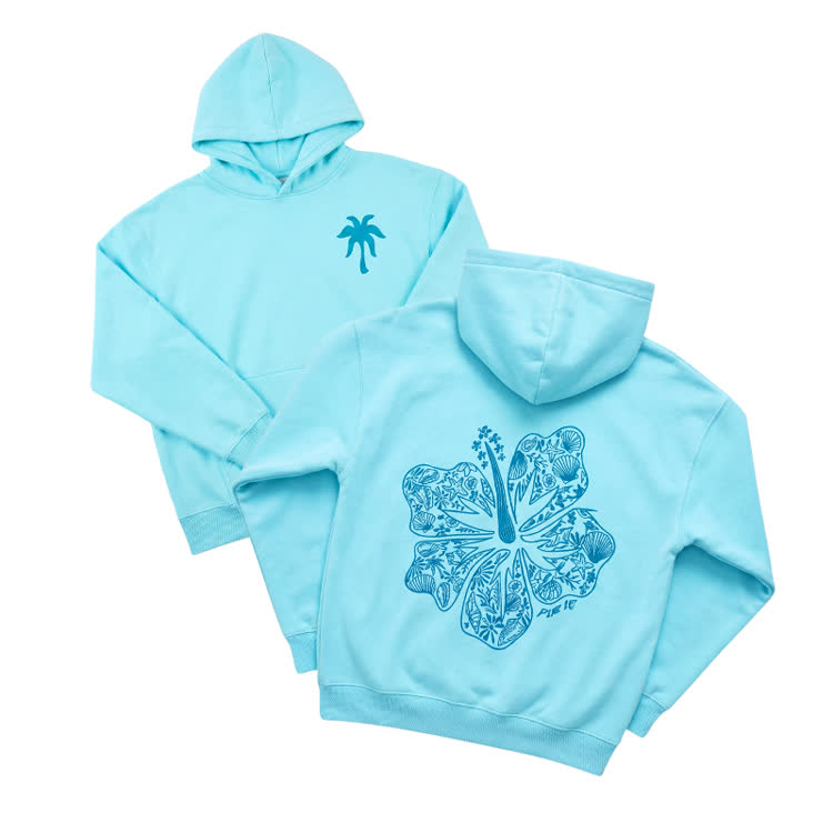 Island Breeze Floral Print Fleece Hoodie - Blue - US32-34(5XL) - image 1