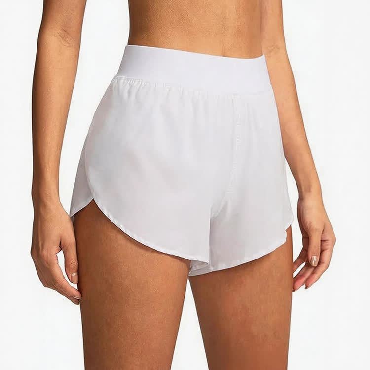 Solid Color Side Slit Quick-drying Yoga Shorts With Built-in Liner - White - 2XL - image 6